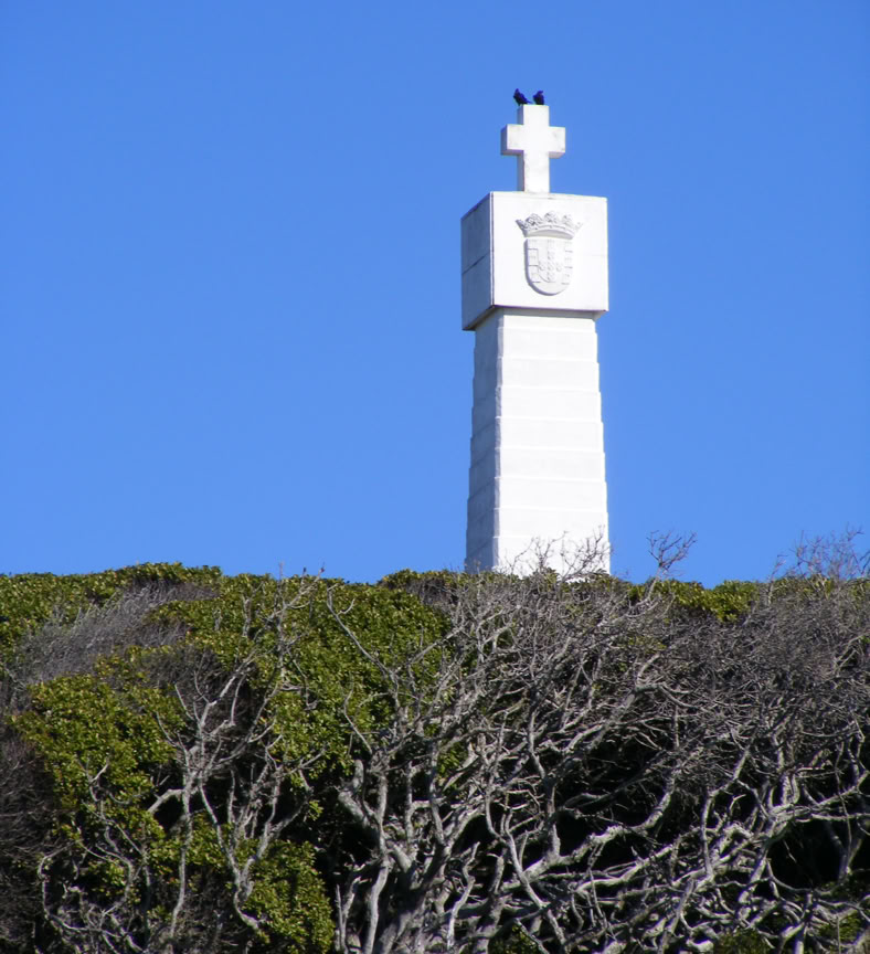 Da Gama Monument erected by the Portuguese government to commemorate his voyage and to double up as a navigation beacon; when lined up with the Dias Cross, they point to Whittle Rock in False Bay, a shipping hazard.