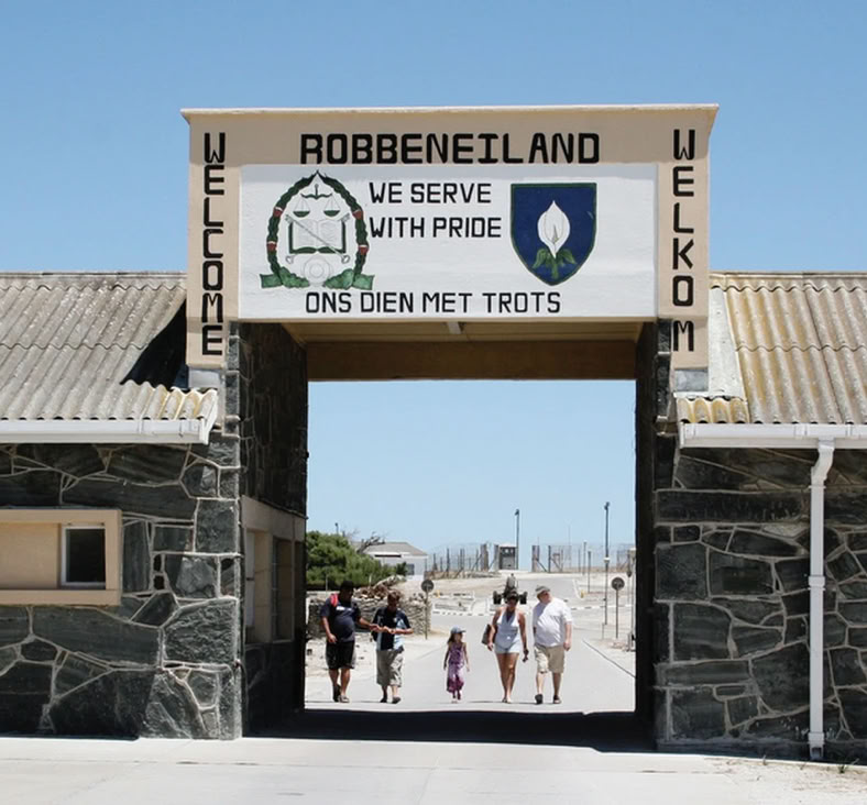 The gate to Robben Island prison from the harbour which was built in the early 1960s.